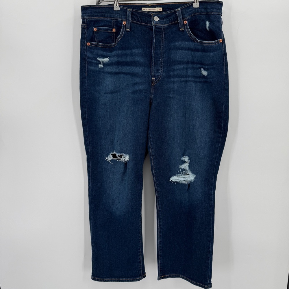 Levi's Ribcage Straight Ankle Jeans Plus size 16W Distressed Dark Wash High Rise